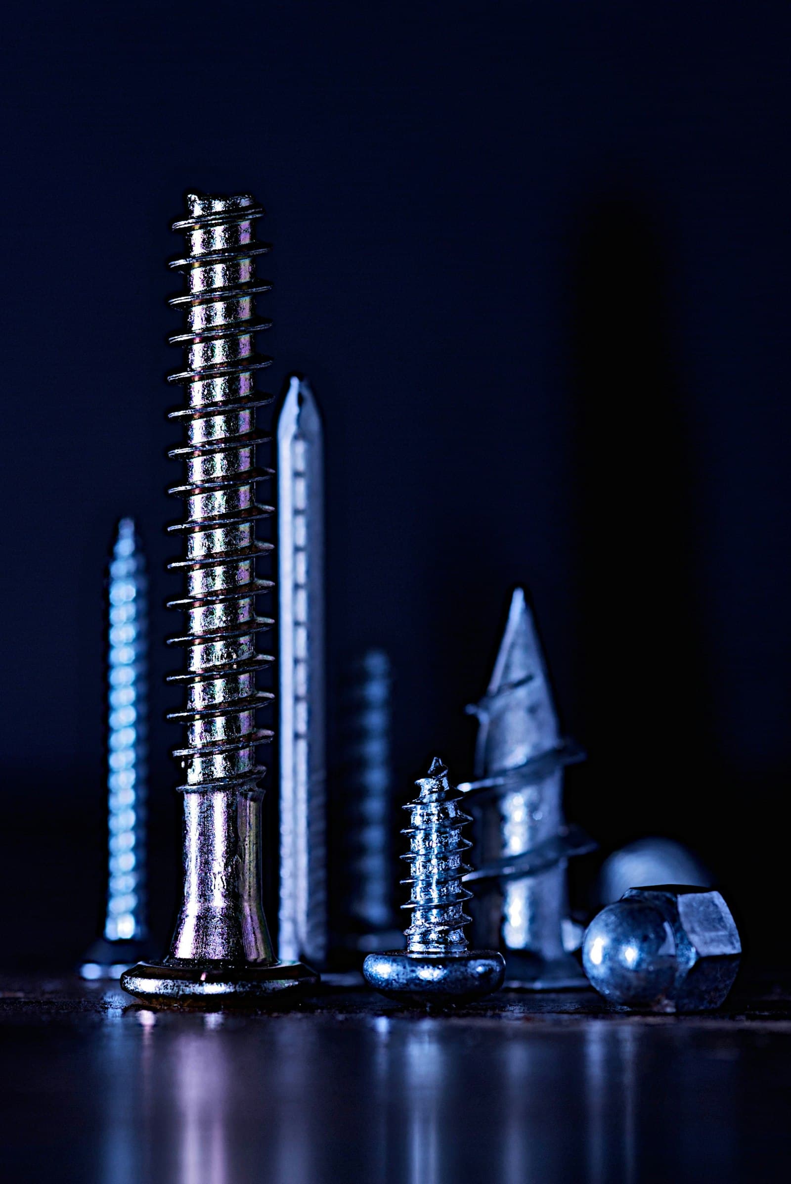 Close-up of metallic drill bits and hardware